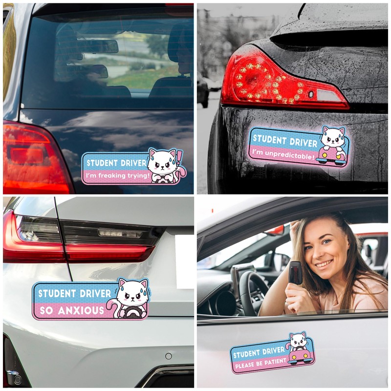 CNhoqc New Driver Car Magnet - 4pcs Cute Nervous Cat