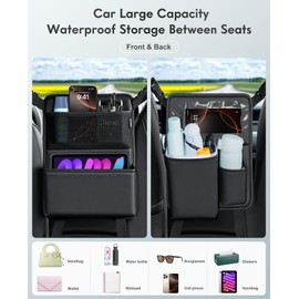 FLORICH Leather Car Seat Back Organizer Mesh Large Capacity Bag with Waterproof Cup Holder, Car Hanging Storage Bag Pocket Between Seats, Barrier of Backseat Pet Kids