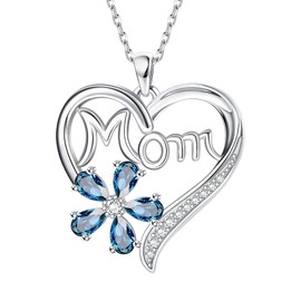 Dochais Mum Necklace Mother Gift for Mom Nana Daughter, S925 Sterling Silver Birthstone Necklace with Love Heart Pendant Jewellery Gifts for Women Mama Aunt Grandma Mother's Day Birthday Christmas