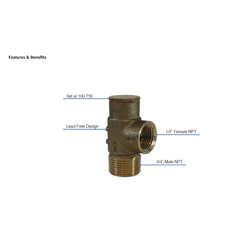 Merrill MFG PRVNL75100 Lead-Free 3/4" Pressure Relief Valve - No