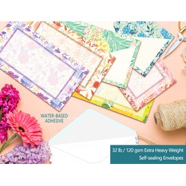 Anzon Mories Vintage Morris Stationery Paper (Both Sides Lined) 48 Sheet, Self-Sealing Envelopes 24 PC, Heavy Weight Floral Writing Letter Stationary, Printer Friendly, US Letter Size 11" x 8.5"