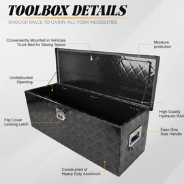BLACKHORSE-RACING 45 * 16 * 16 Inch Heavy duty Aluminum Truck Trailer Tool Box Chest Box Pickup Underbody Truck Bed Storage Toolbox RV Storage Organizer with Side Handle, Lock & 2 Keys-Black