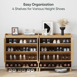 Smart FENDEE Shoe Cabinet for with Doors, 5-Tier Wooden Shoe Organizer Cabinet for Entryway, Hallway, Closet, Living Room, Natural Oak