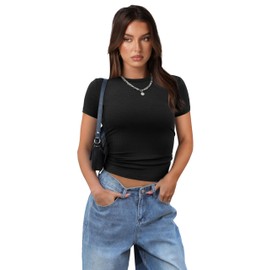 Clothes for Teen Girls Fitted T Shirts for Women Summer Basic Tops 3 Pack Black White Coffee M