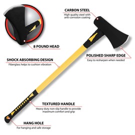 Performance Tool M7111 8-Pound Splitting Maul with Fiberglass Handle, Black/Yellow