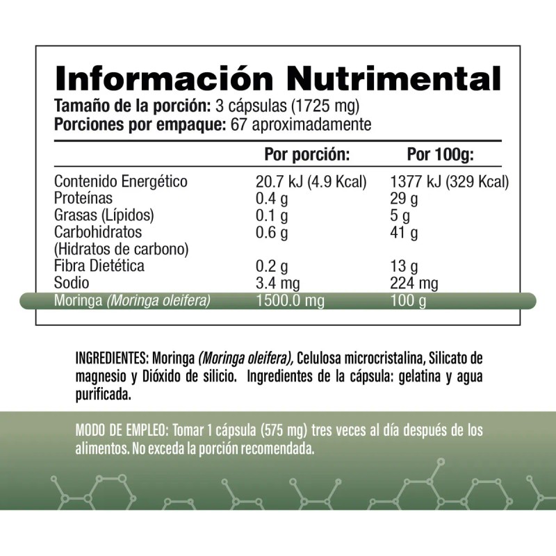 Moringa Oleifera 1500mg por Porcin (3 Cpsulas al da) -