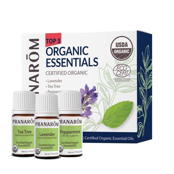 Pranarom - Top 3 Essential Oil Kit (3-Pack of 5ml) - Lavender, Tea Tree, and Peppermint Essential Oils - 100% Pure Essential Oil | USDA and ECOCERT Certified Organic