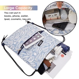 WANDF Drawstring Backpack String Bag Sackpack Cinch Water Resistant Nylon for Gym Shopping Sport Yoga (Light Blue Leaf)