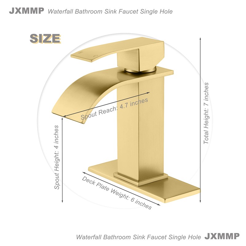 JXMMP Waterfall Faucet for Bathroom Sink, Single Hole Bathroom Faucet