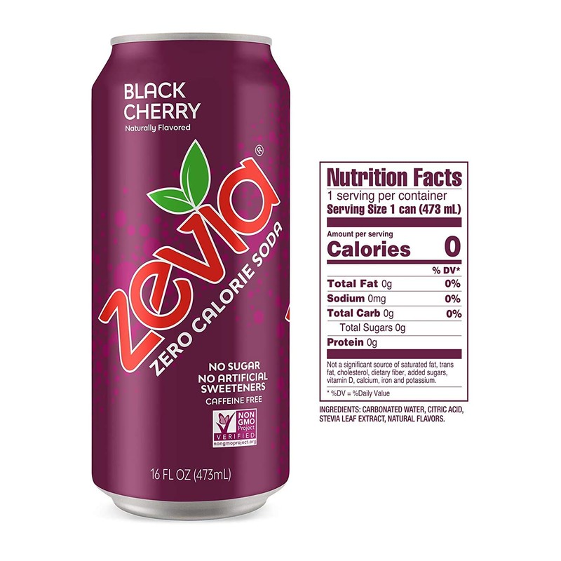 Zevia Zero Calorie Soda, Black Cherry, 16 Ounce Cans (Pack