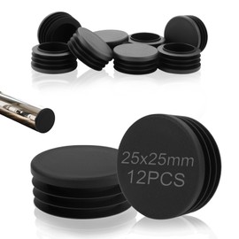 TXXATX Pack of 12 Lamellar Plugs, Round Tube Plugs, 25 mm Plugs, Reusable Pipe Cover, PP Plastic End Cap, Black, Round Plugs, Protective Caps for Sealing Plugs, Round Tube, Sofa, Chair Leg Caps
