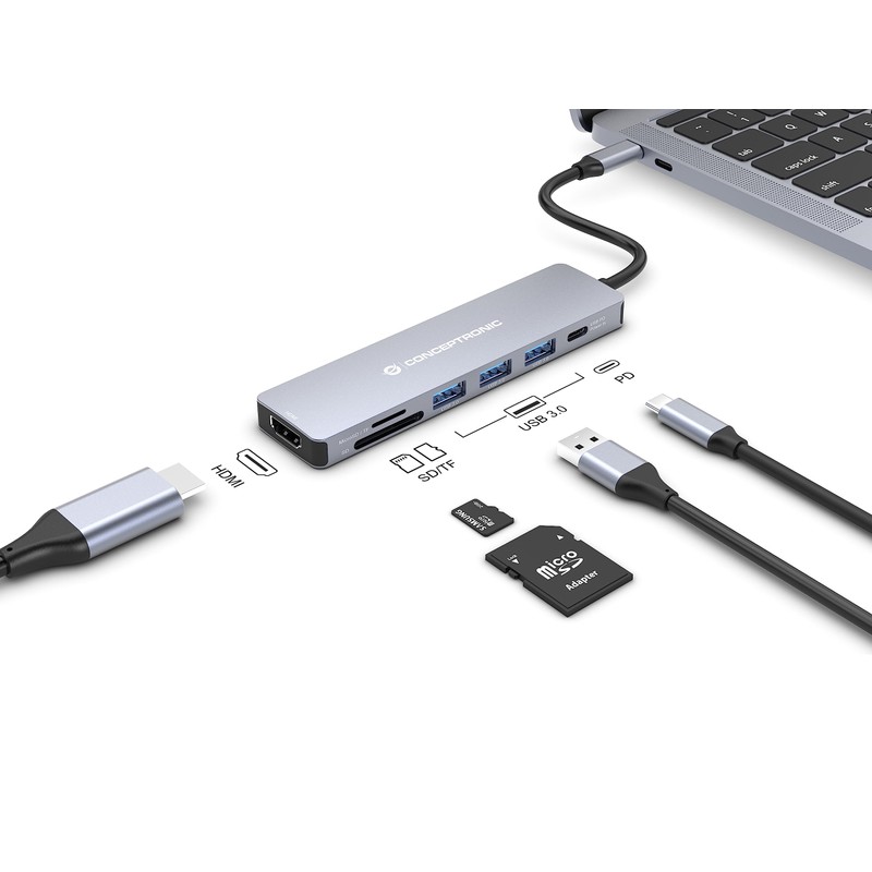 Conceptronic DONN19G 7-in-1 USB 3.2 Gen 1 Docking Station, HDMI,
