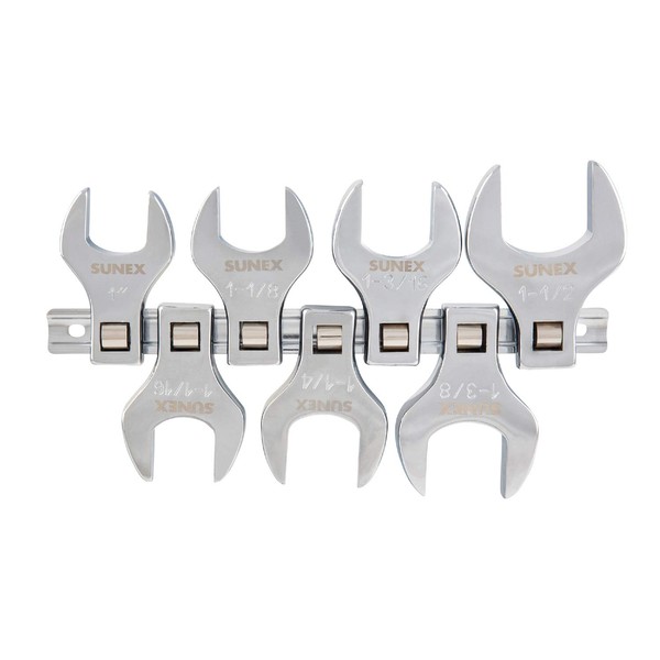 Sunex 9720A 1/2-Inch Drive Jumbo SAE Crowfoot Wrench Set, 1-Inch - 1-3/8-Inch, Fully Polished, 7-Piece (Includes Storage Rail)