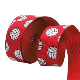 David Angie Volleyball Glitter Grosgrain Ribbon 7/8" Wide 5 Yard for DIY Handmade Hair Bow Clip Accessories and Holiday Party Birthday Bridal Shower Decoration (Red)