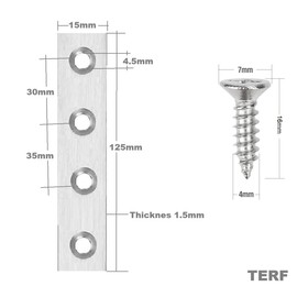 TERF® 10 Pcs Zinc Plated Solid Steel 125mm X 15mm Flat Mending Corner Brace Straight Plates Joining Connector Repair Plates Shelf Bracket with Fixing Screws for Use Wood, Furniture and Many Project