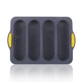 Molde de silicona para hornear baguettes franceses/bollos de perro caliente, charola para hornear para perros calientes, antiadherente, mini baguette sándwich (Gris)