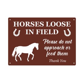 Horses Loose In Field Sign, Do Not Feed Or Approach Horses Sign | Choice of Colour - Green or Brown, A4 Size, Weatherproof, Outdoor with Drilled Holes (Brown)
