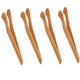 4 x Bamboo Tongs Toast Bread Cooking Serving Food Turning Meat Kongfu Tea Wooden Tea Clip