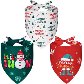 Agroon Christmas Dog Bandanas XLarge 3PCS, 6 Pattern Holiday Scarf for Boy and Girl, Triangle Reversible Bibs Breed for Puppy Pets