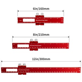 LudoPam Woodworking Ruler Set Precision Pocket Ruler- 12, 8, 6 Inch Metal Slide Stop Marking Ruler Wood Working Scribing Measure Tools Woodworking Tools Ruler for Woodworkers, Machinists, Engineers