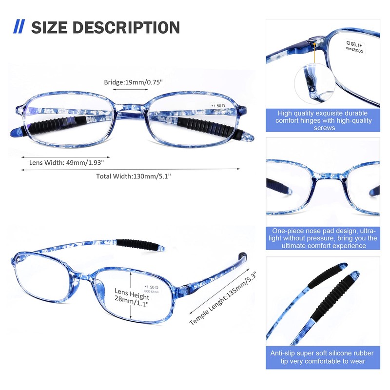 AQWANO 4 Pack Computer Reading Glasses Blue Light Blocking Lightweight