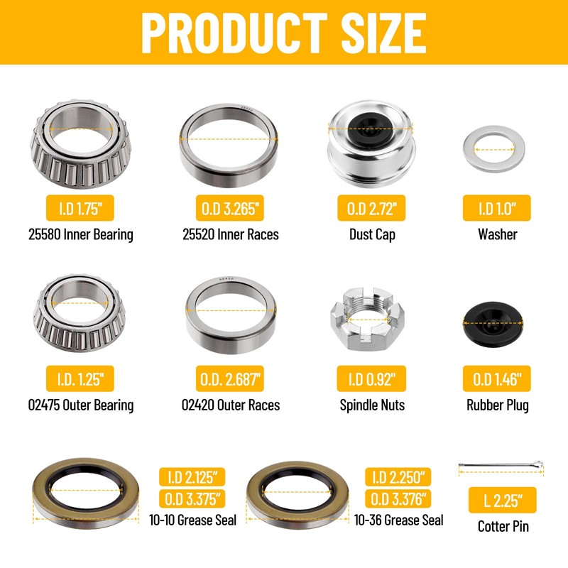 Racewill 4 Sets Trailer Hub Wheel Bearing Kit - Inner