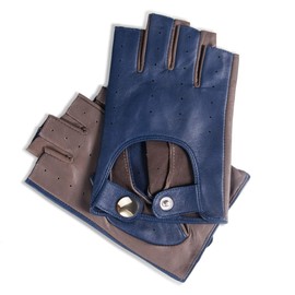 YISEVEN Women's Motorcycle Driving Fingerless Leather Gloves Unlined Classic Soft Sheepskin Half Finger Button Punk Cycling Fitness Texting Warm Dress Winter Gift, Classic Navy Blue 9.0"/XXXL