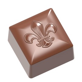 Chocolate World 1885 Polycarbonate Chocolate Mold Fleur-de-Lys Square Candy Mould with 24 Cavities, Each 26mm x 26mm x 16mm High