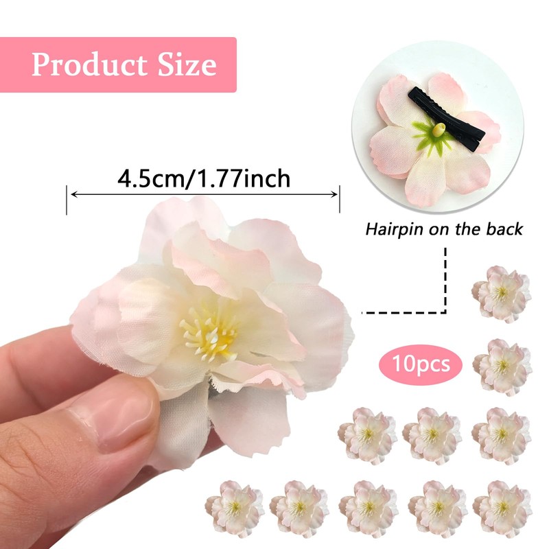 FOSDICK 10Pcs Pink Sakura Flower Hair Clips, Mini Flower Hair
