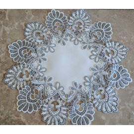 Galleria di Giovanni 16 Inch Doily Silver Gray Lace Antique White Ivory Round