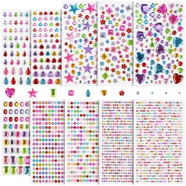 FLEXNOVA 2651 Stück Glitzersteine Selbstklebend, Strasssteine Selbstklebend zum Basteln Glitzer Sticker Klebesteine zum Basteln Rhinestones,Schmucksteine für Kinder Fotorahmen(10 Blätter)