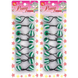 16 Pcs 20mm Hair Ties Hair Accessories for Girls Double Striped Hair Ties with Balls Bubble Twinbead Ponytail Holders (Dark Green)