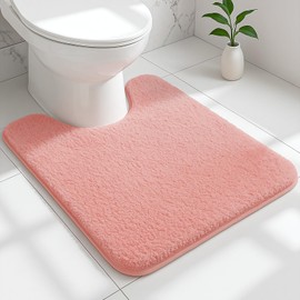 RUN HELIX Bathroom Mat 50x50cm U-Shape, 0.8inch Fluffy Long Hair Non-slip Super-Absorbent Machine Microfibre Washable Bath Rugs for Bathroom Bathtub Floor, Pink