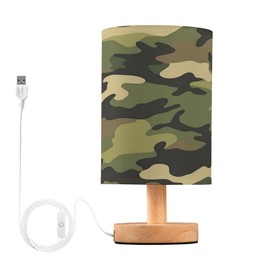 YETTASBIN Camo Bedside Table Lamp, Small LED Desk Light USB Nightstand Lamp with Non Slip Wood Base & Eye-Friendily Lampshade for Living Room Bedroom Dorm Home Office Desk Decor