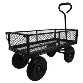 Steel Garden Cart, Heavy Duty 300 LBS Capacity, Folding Utility Wagon with Removable Sides to Convert into Flatbed, Mesh Lawn Cart with 180° Rotating Handle for Garden, Farm, Yard, Lumber, Soil Bags