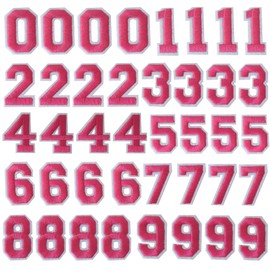 TACVEL 40 Pieces Pink Iron on Numbers Patches, Numbers 0-9 Applique for Clothes, Dress, Hat, Socks, Jeans, DIY Accessories