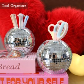RGZOCT 2 Pack Disco Ball Pen Holder & Makeup Brush Organizer, Multi-functional Disco Vase, Decor for Office Study Bathroom Bedroom - 4 inches
