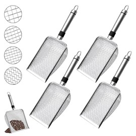 Pack of 4 Stainless Steel Garden Sieve, Compost Sieve Stainless Steel, Compost Sieve with Handle, Floor Sieve for Gardening, Round Garden Sieve, for Soil, Stones, Compost, Sand (2/2.8/3.8/5 mm Mesh)