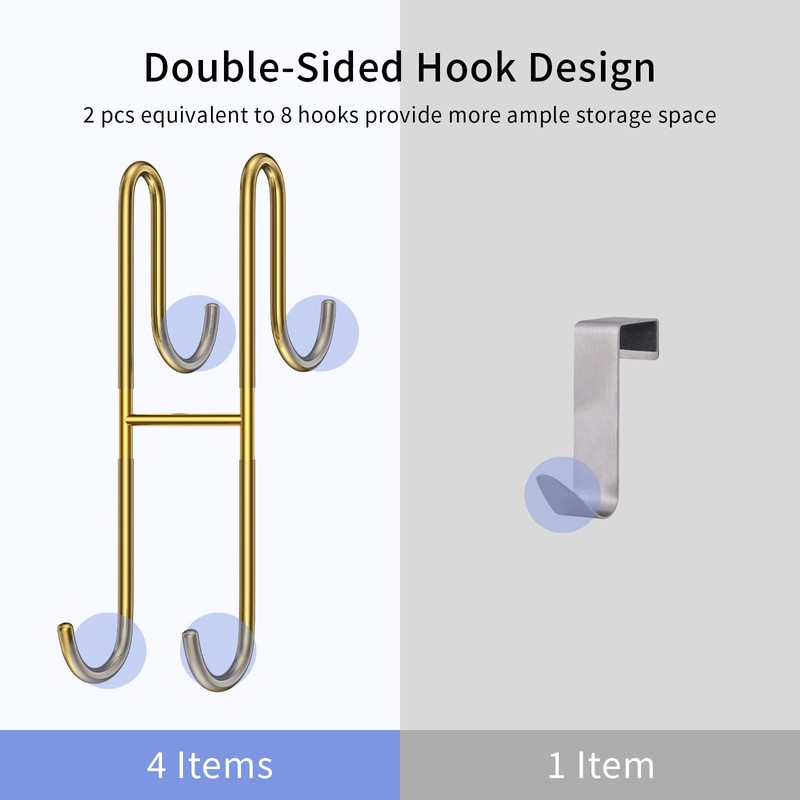 Over Shower Glass Door Hook, 2 Pack Gold Stainless Steel