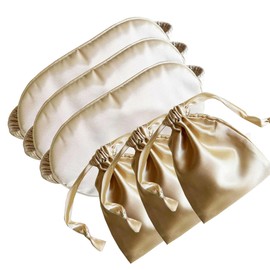 QSYW Eye Sleep Mask Silk Eye Mask for Sleeping Satin Eye Cover Satin Eye mask for Sleeping Silk Storage Bag Beige 3 Pcs