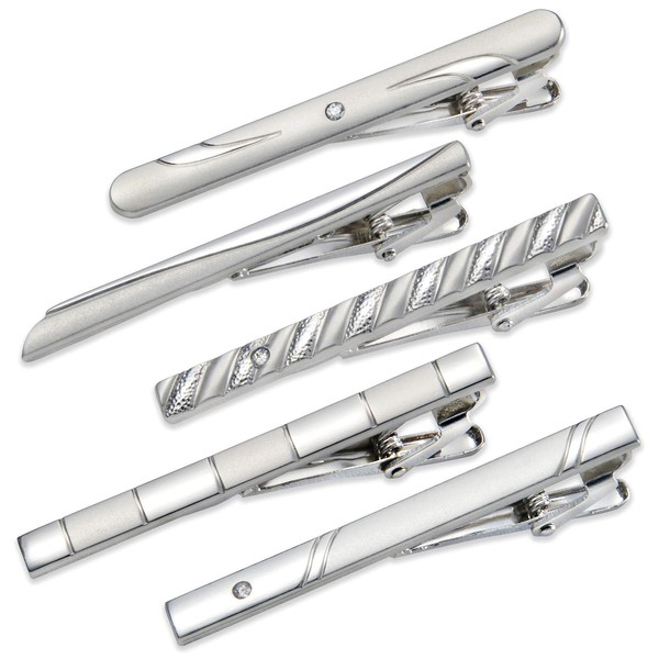 Freate Necktie Clip 5 Piece Set With Chain Included 4 Types To Choose From