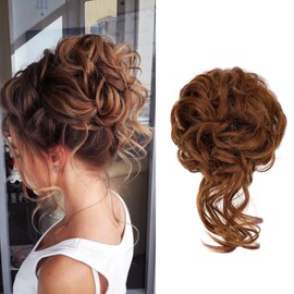FeidyLong Messy Bun Hair Piece Tousled Updo Hair Buns Extension Elastic Hair Band Hair Pieces Curly Hair Bun Scrunchie for Women Curly Chignon Ponytail Hairpiece Daily Wear(Light Auburn)
