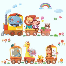 DECOWALL DA-1406A Animal Train and Hot Air Balloons Kids Wall Stickers Decals Peel and Stick Removable for Nursery Bedroom Living Room art murals decorations decor decorative repositionable bathroom kitchen toddlers girls baby…