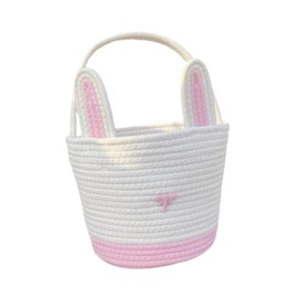 SM SunniMix Easter Bunny Basket Easter Eggs Bag with Handle Decor Creative Empty Woven Rope Candy Basket for Boys Girls Kids Party Garden, Pink