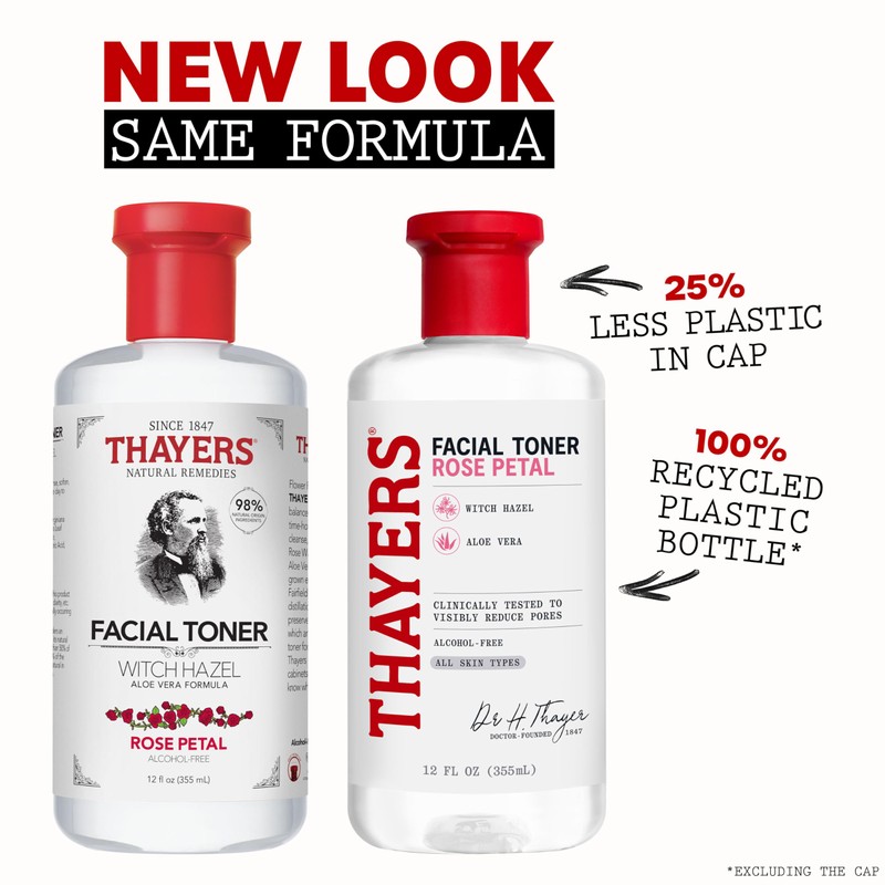 THAYERS Alcohol-Free Rose Petal Witch Hazel Facial Toner for Glowing