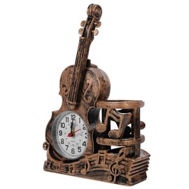 GRIRIW Violin Clock Pen Holder Creative Tabletop Alarm Clock for Boys and Girls Unique Violin Design for Decor for Birthdays and Special Occasions Random Style