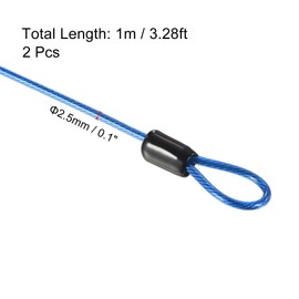 TOP-VIGOR 2Pcs Security Steel Cable, 2.5mm x 1m / 3.28ft Coated Safety Wire Rope Double Loop Flexible Security Cable Lock for Outdoor Travel Luggage Bike, Blue