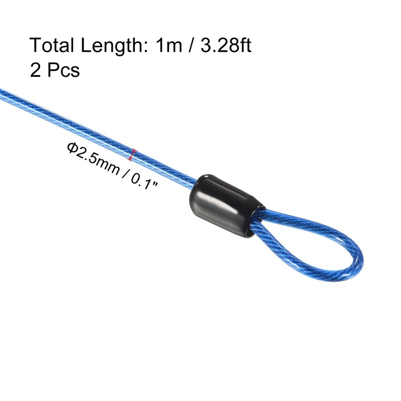 TOP-VIGOR 2Pcs Security Steel Cable, 2.5mm x 1m / 3.28ft