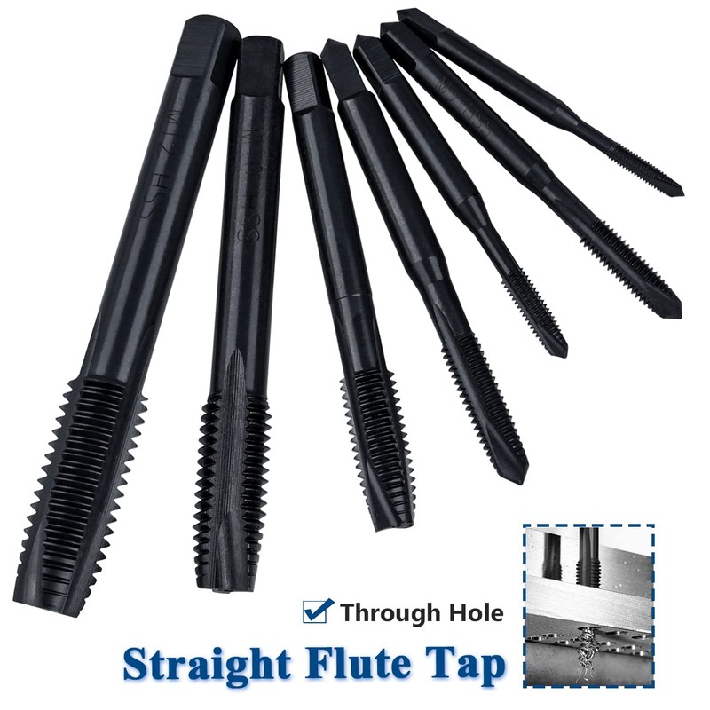 Bestgle 7 Pcs Straight Flute Tap Set Thread Taps HSS