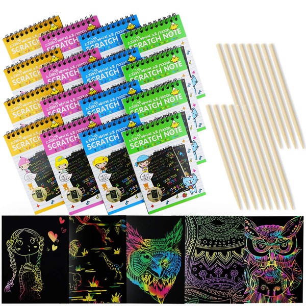 IFfree 16Pack Rainbow Scratch & Sketch Note Pads, Rainbow Scratch
